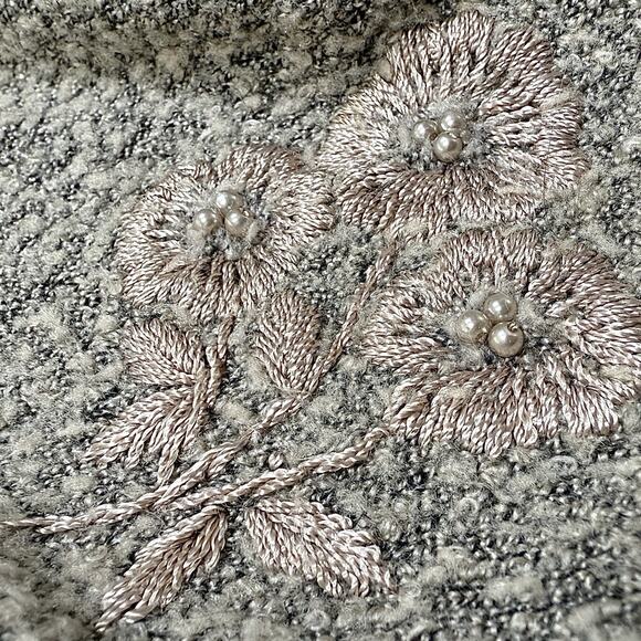 Vintage Jenny Boucle Sweater M Sage Gray Floral Embroidered Bead Cottagecore 90s - Picture 5 of 12